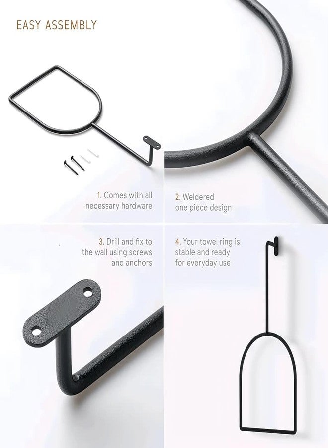 Yookeer حلقة مناشف، معدن أسود، تصميم مقوس، حامل مناشف في الحمام، علاقة مناشف لحوض الغسيل، علاقة مناشف للحمام تُعلق على الحائط، 7 × 16.5 بوصة، حامل مناشف يُثبت على الحائط للحمام (مجموعة من قطعة واحدة) - Image 4